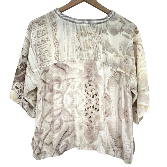 Anthropologie x Tiny Valetta Top Loungewear Neutral Patchwork Short Sleeve | XS - Picture 10 of 13